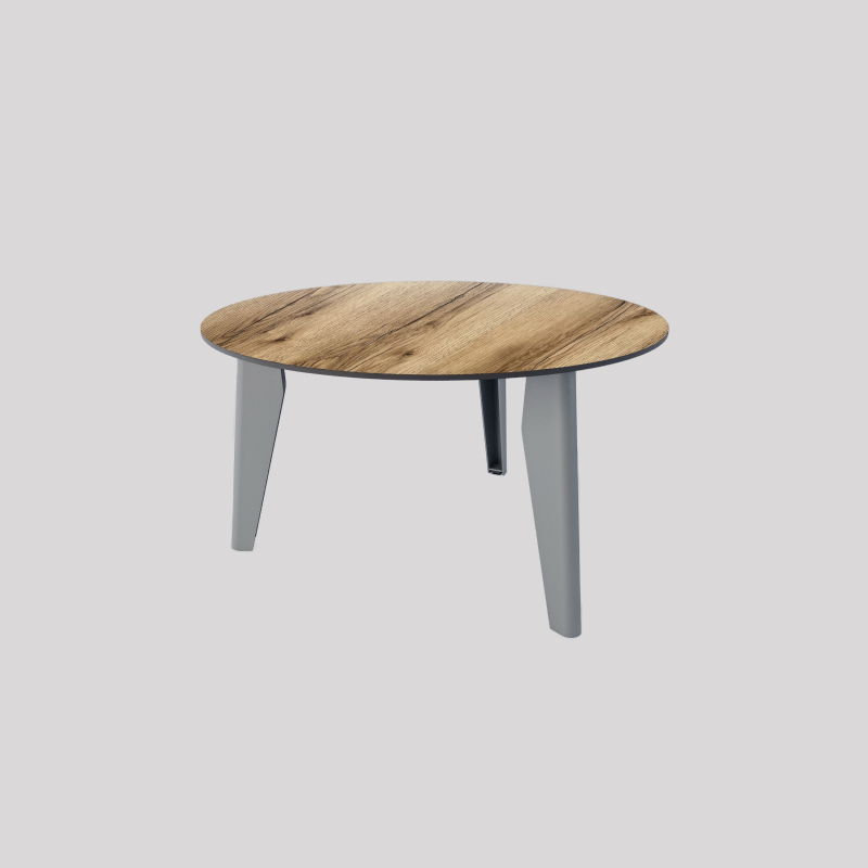 Table basse ronde décor chêne clair coloris gris métallisé Epsilon