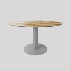 Table à manger ronde décor chêne clair coloris gris métallisé Phénix