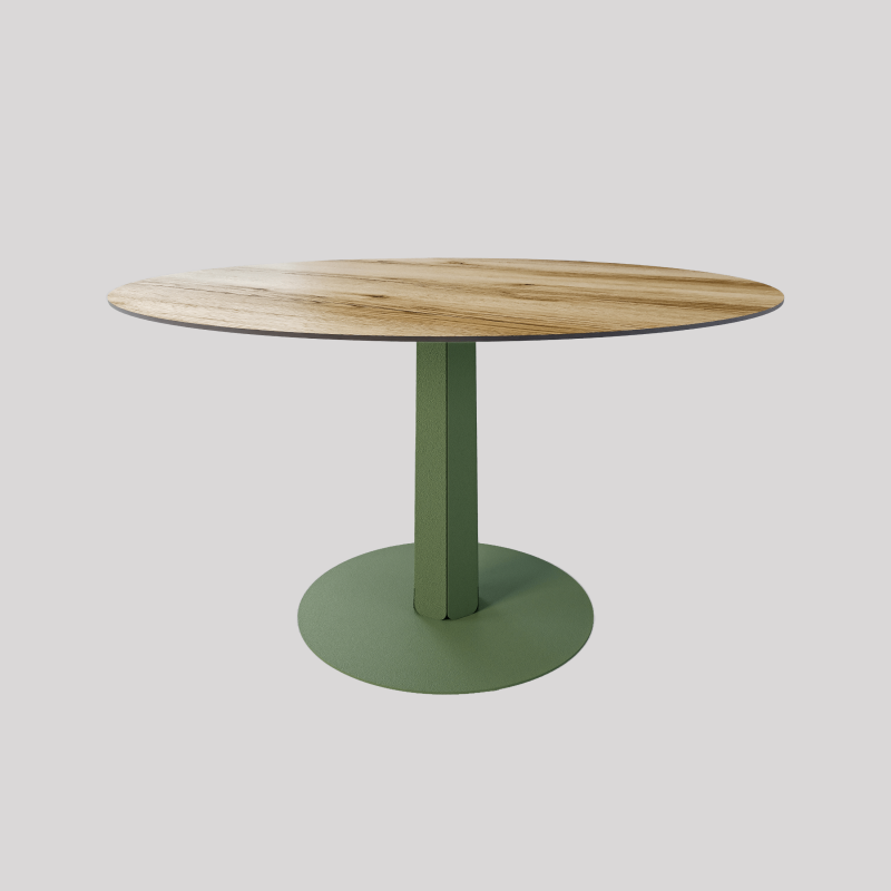 Table à manger ronde décor chêne clair coloris vert Phénix