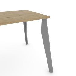 Plateau de table à manger rectangulaire décor chêne clair, pieds acier coloris gris métallisé