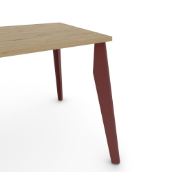 Plateau de table à manger rectangulaire décor chêne clair, pieds acier coloris red brown métallisé