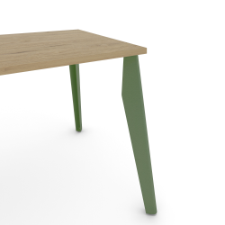 Plateau de table à manger rectangulaire décor chêne clair, pieds acier coloris vert