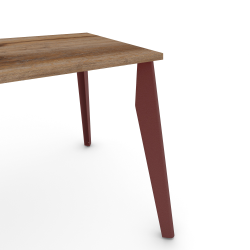 Plateau de table à manger rectangulaire décor chêne vieilli, pieds acier coloris red brown métallisé