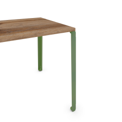 Plateau décor chêne vieilli pour table à manger rectangulaire, pieds acier coloris vert