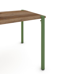 Plateau décor chêne vieilli pour table à manger rectangulaire, pieds acier coloris vert