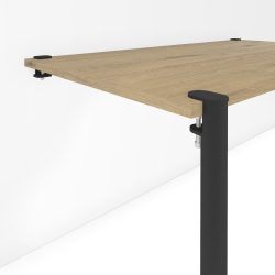 Plateau de table murale rectangulaire décor chêne clair, pieds et support acier coloris carbone