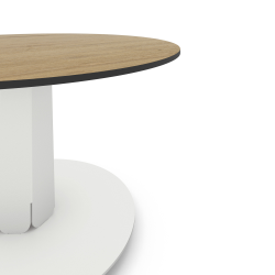 Plateau de table basse ronde décor chêne clair, pied central acier coloris blanc