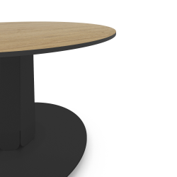Plateau de table basse ronde décor chêne clair, pied central acier coloris carbone