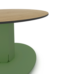 Plateau de table basse ronde décor chêne clair, pied central acier coloris vert
