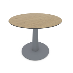 Table à manger ronde décor chêne clair coloris gris métallisé Phénix
