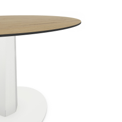 Plateau décor chêne clair pour table à manger ronde, pied acier coloris blanc