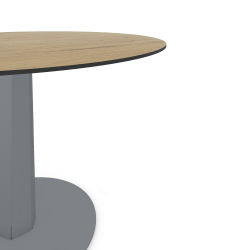 Plateau décor chêne clair pour table à manger ronde, pied acier coloris gris métallisé
