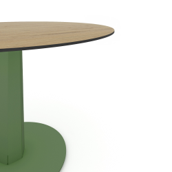 Plateau décor chêne clair pour table à manger ronde, pied acier coloris vert