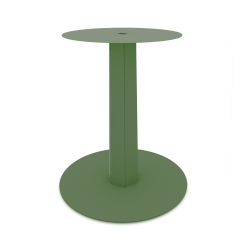 Table à manger ronde décor chêne clair équipée d'un pied central acier Zircon coloris vert