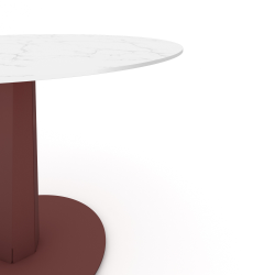 Plateau décor marbre pour table à manger ronde, pied acier coloris red brown métallisé