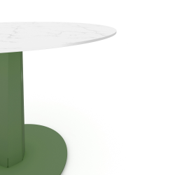 Plateau décor marbre pour table à manger ronde, pied acier coloris vert