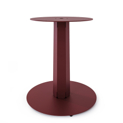 Table à manger ronde décor chêne clair équipée d'un pied central acier red brown
