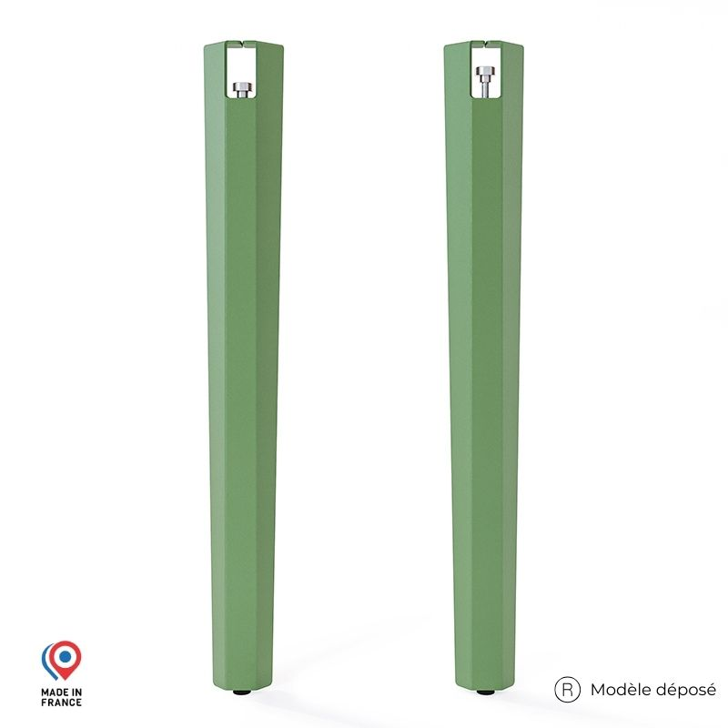 Lot de deux pieds de table mange debout Saphir en acier vert