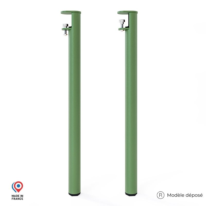 Lot de deux pieds de table mange debout Topaze en acier vert