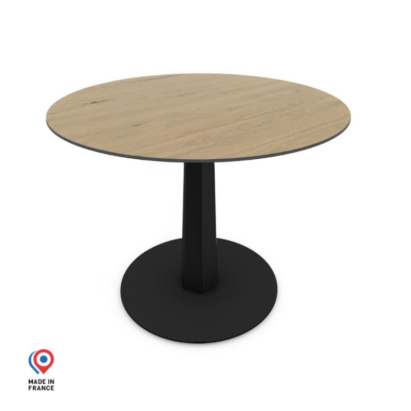 Table à manger ronde décor chêne clair coloris noir Phénix