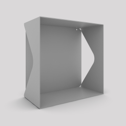 Cube-étagère échancré en acier avec sa plaque, gris métallisé