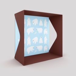 Cube-étagère échancré en acier, red brown métallisé avec son voile de fond ours polaires