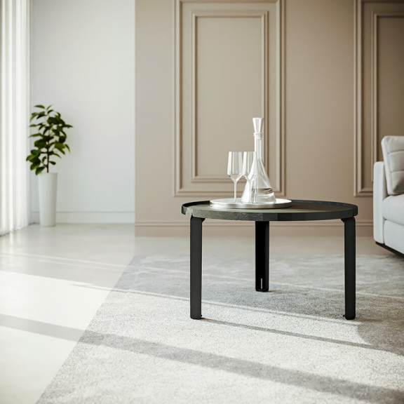 Table basse, pieds acier, plateau décor chêne clair 100% fabriquée en France